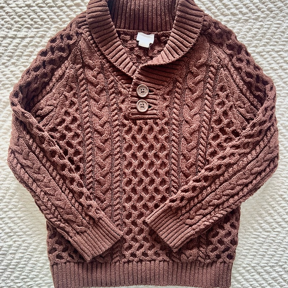Jamie Kay Brown Cable Knit Shawl Collar Sweater - Picture 2 of 4